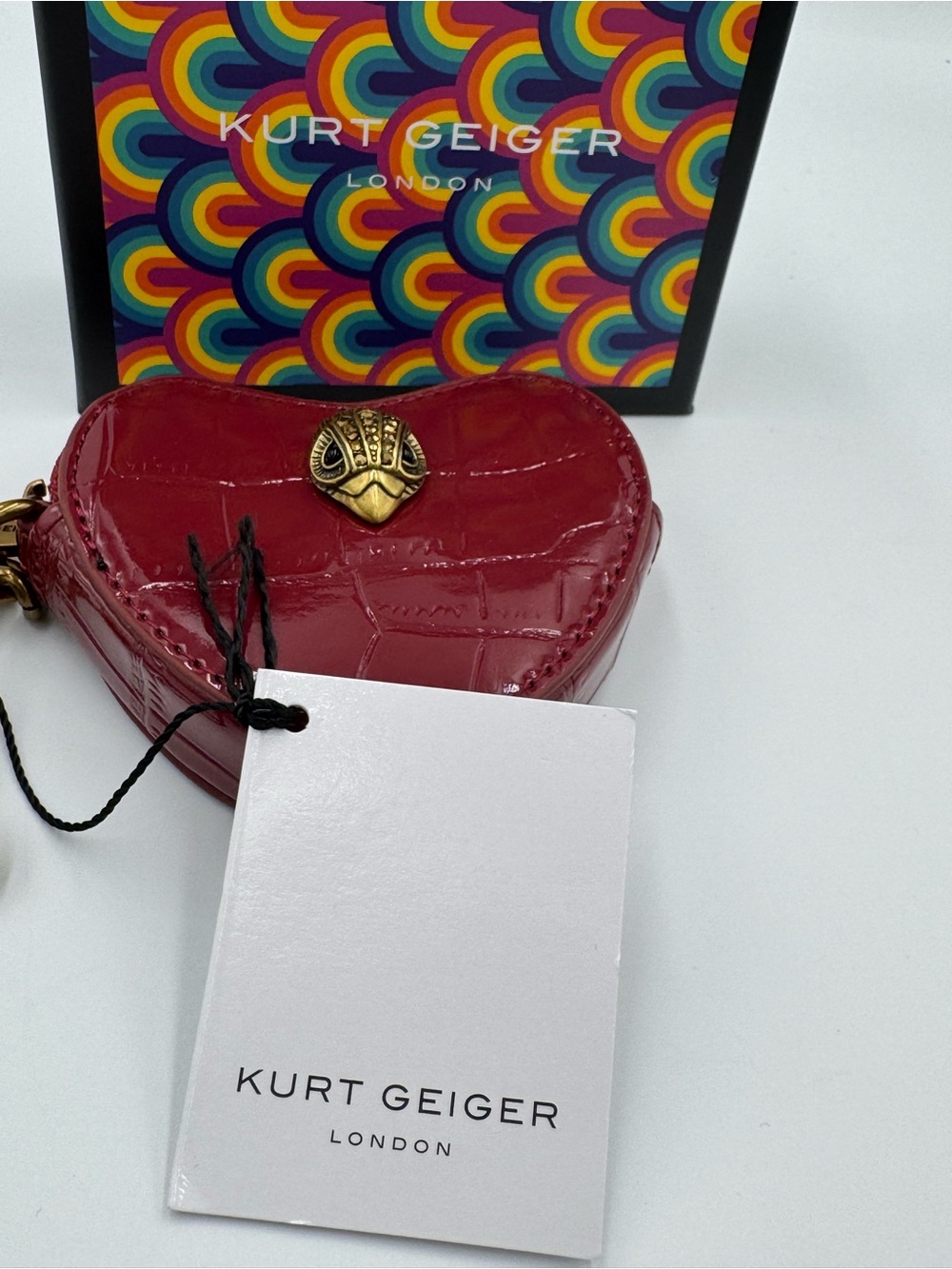 Kurt Geiger Red Patent Kensington Croc Print Heart with Antiqued Gold Hardware